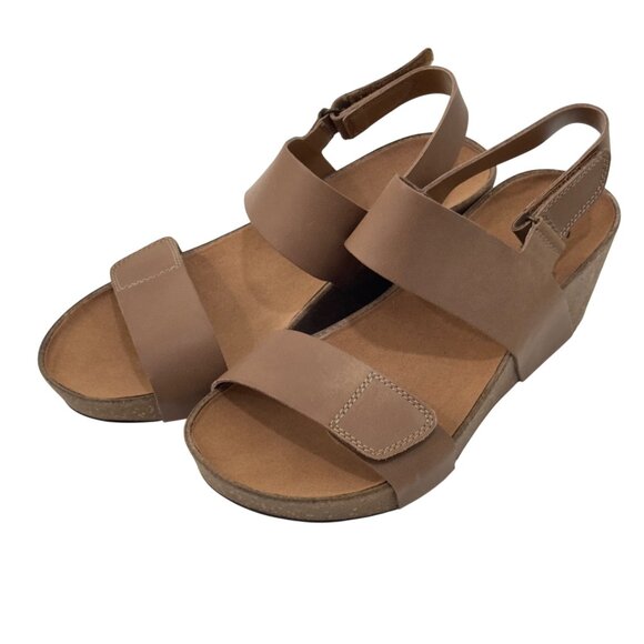 Clarks Womens Auriel Faux Leather Wedge Sandals SZ 9.5M Brown Double Straps - Picture 10 of 16